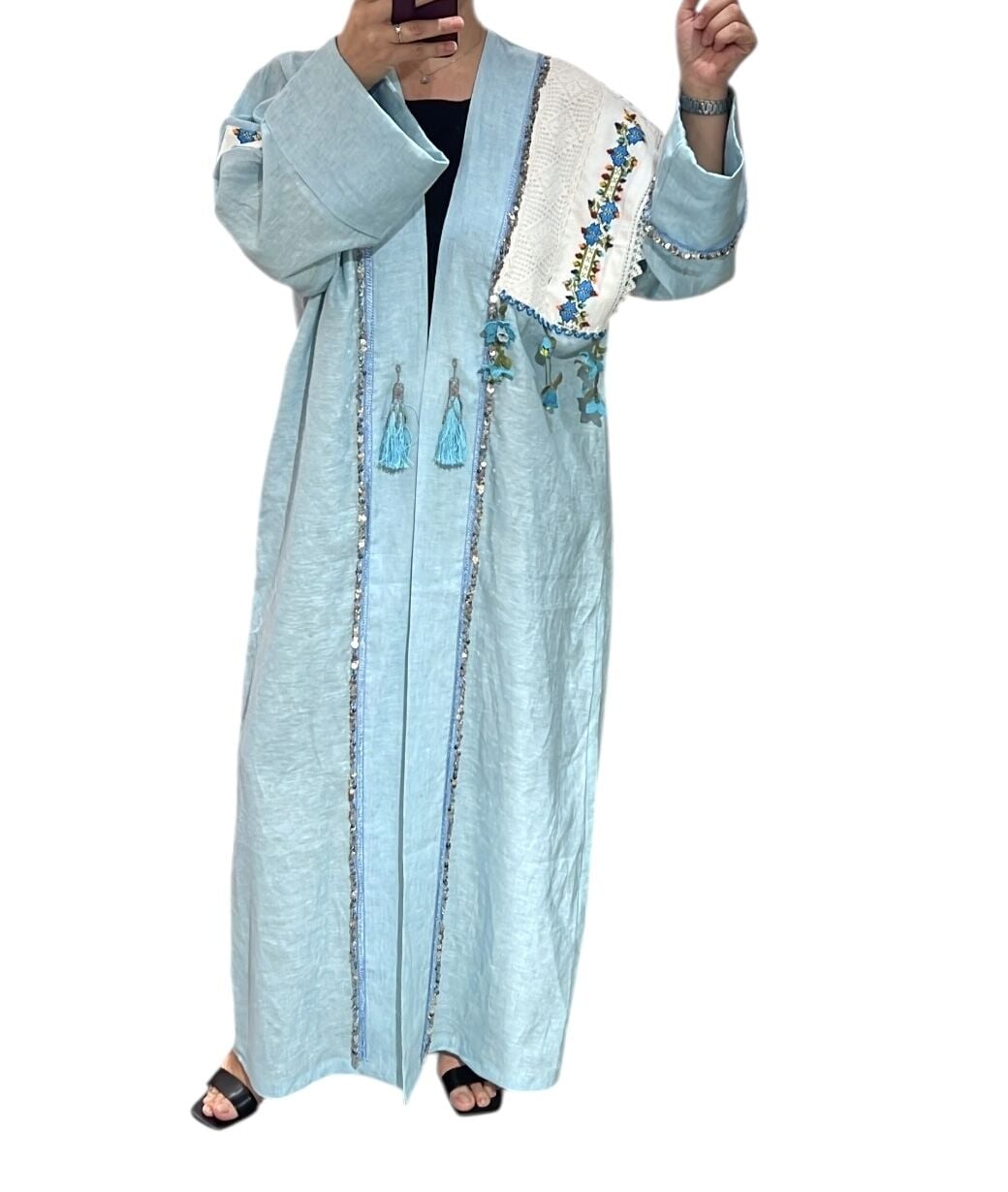 Turquoise Color Antique Piece Special Abaya