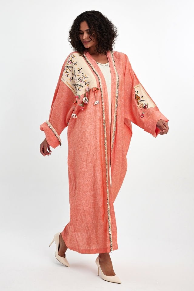 Oranj Antika Parçalı Özel Tasarım Abaya