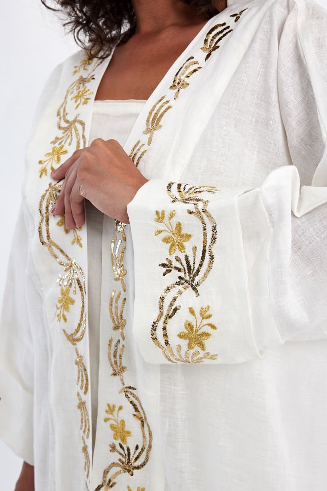 Beyaz Tel Sarma Özel Tasarım Abaya