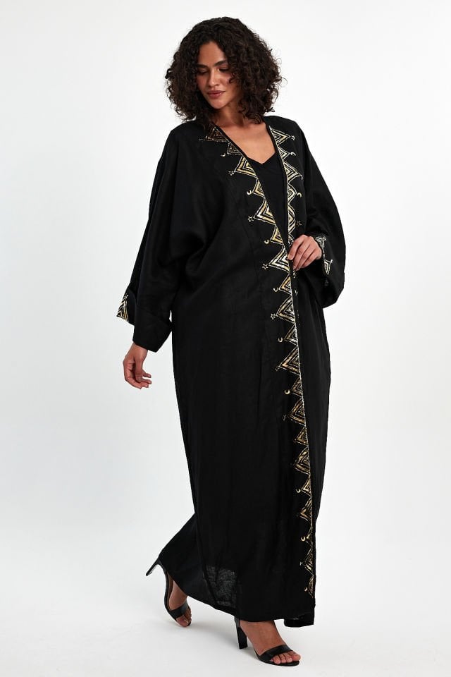 Siyah Tel Sarma Özel Tasarım Abaya