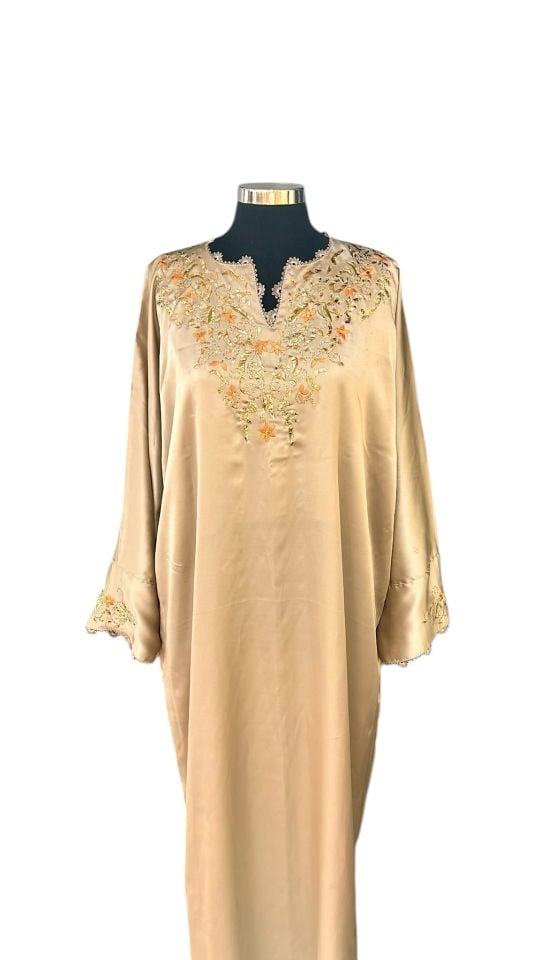 Dark Beige Silk Fabric Wire and Silk Embroidery Dress