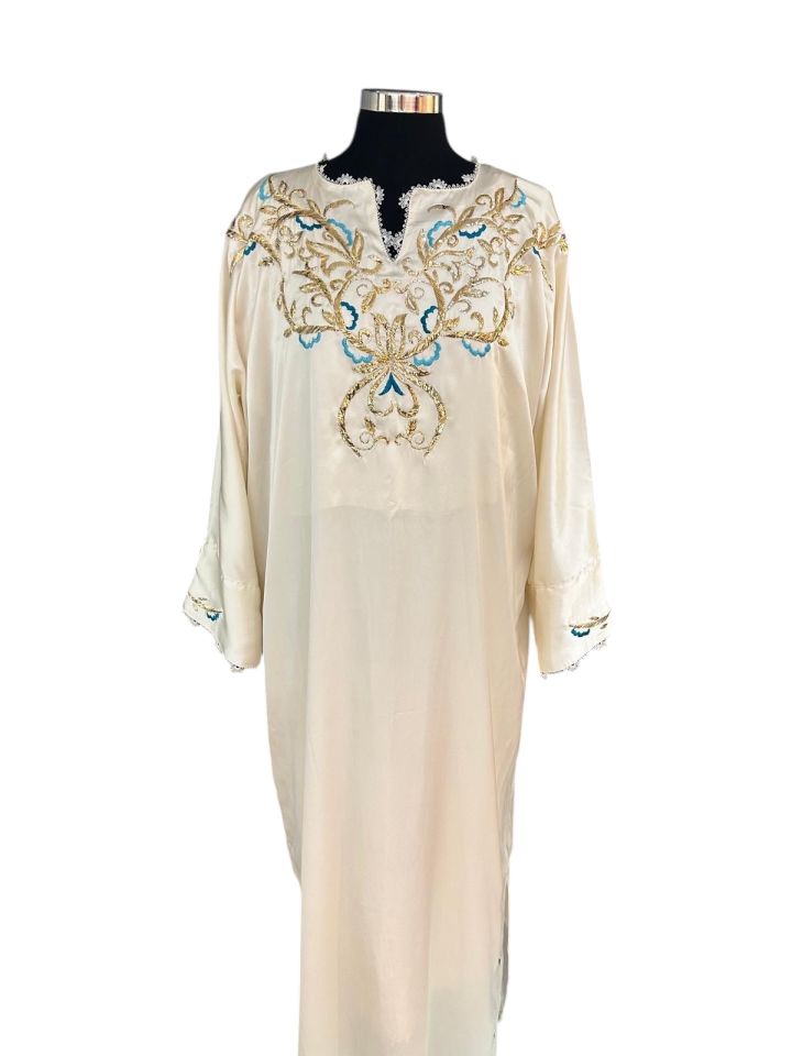Cream Silk Fabric Wire and Silk Embroidery Dress