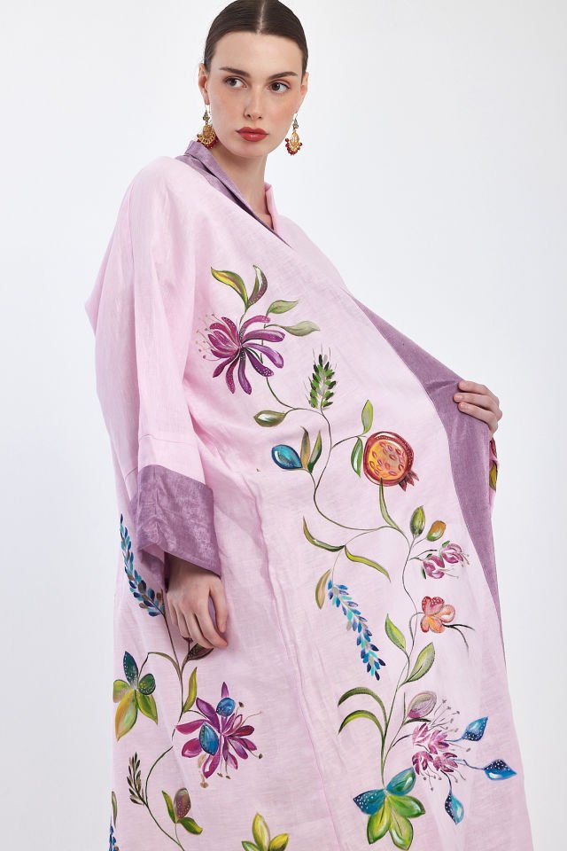 عباية كتان مرسومة باليد