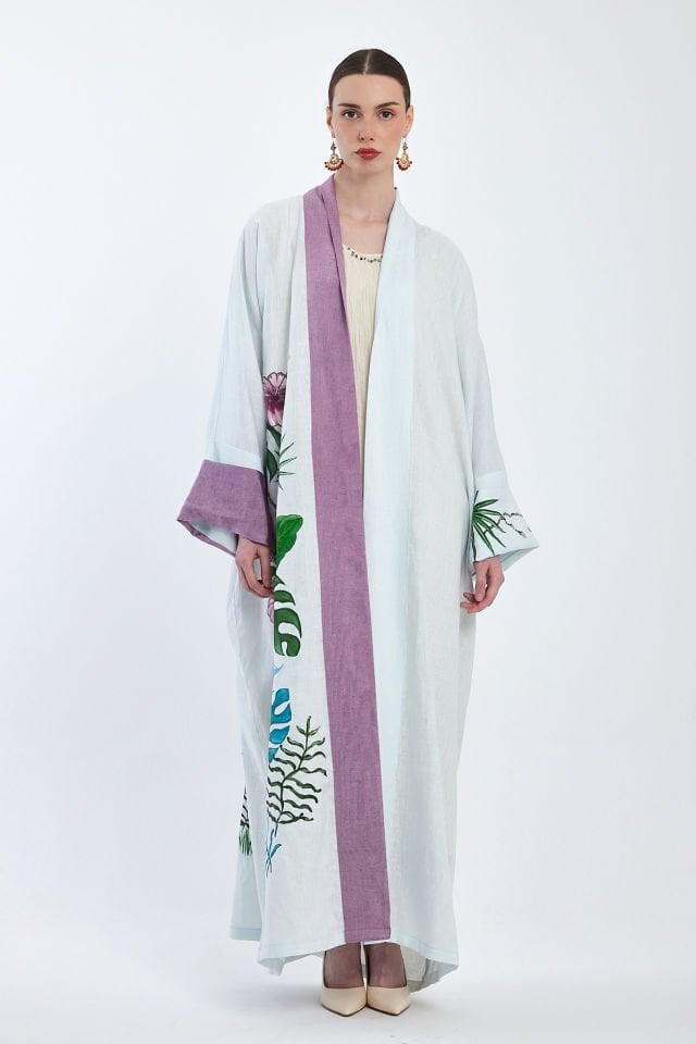 عباية كتان مرسومة باليد بتصميم خاص