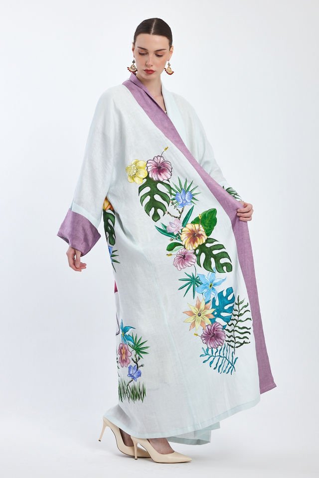 Hand Painting Linen Special Design Abaya