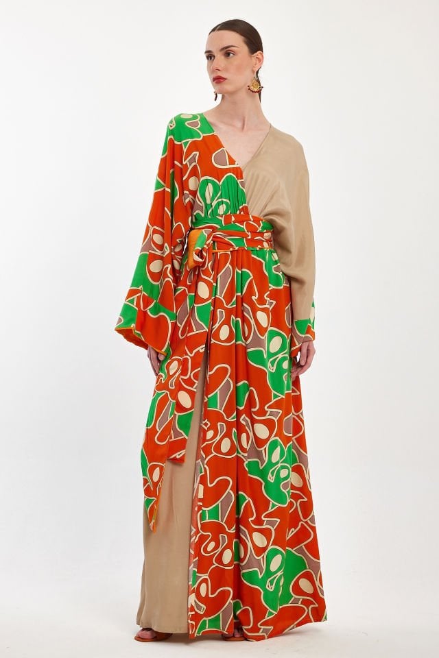 فستان منقوش مزدوج الصدر