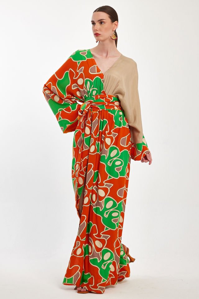 Patterned Double - Breasted Dress