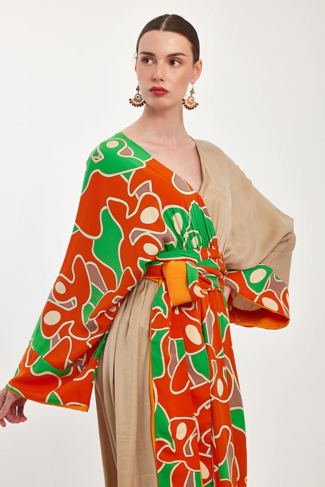 Patterned Double - Breasted Dress