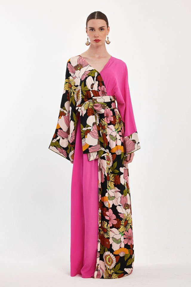 فستان منقوش مزدوج الصدر