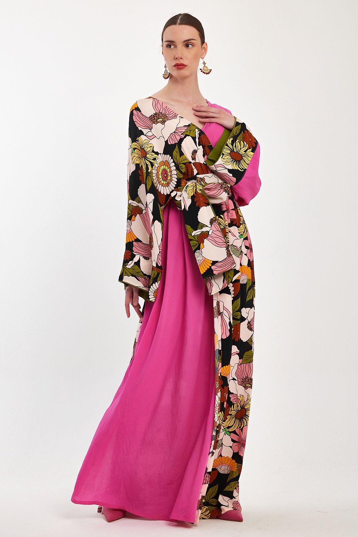 فستان منقوش مزدوج الصدر