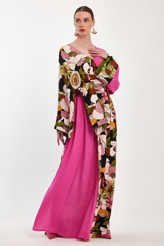 فستان منقوش مزدوج الصدر