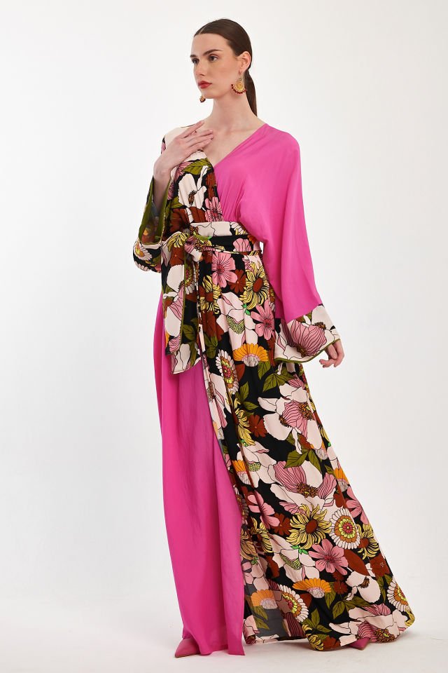 فستان منقوش مزدوج الصدر