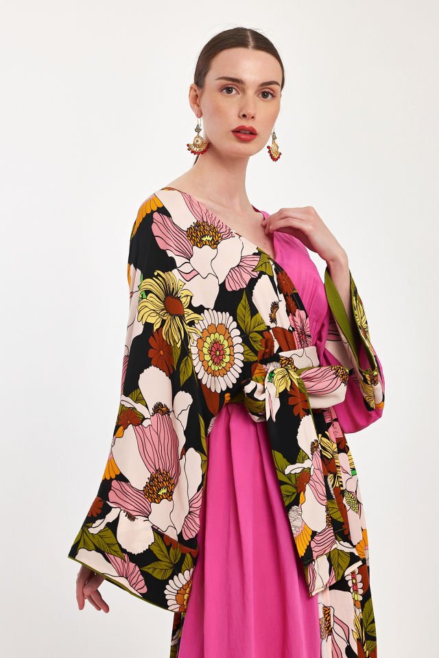 فستان منقوش مزدوج الصدر