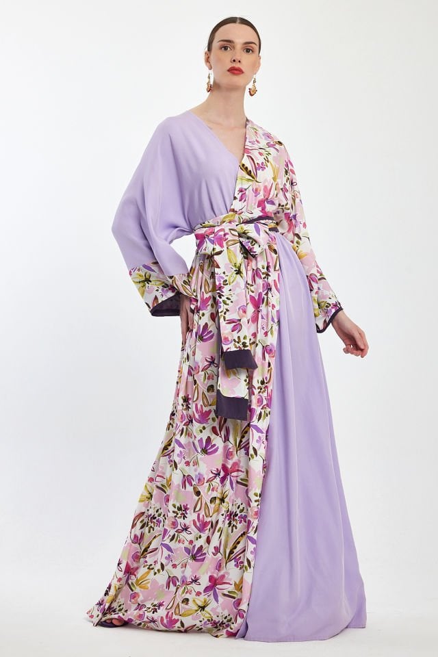 فستان منقوش بتصميم خاص مزدوج الصدر