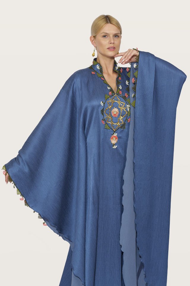 Antique Embroidered Dress on Luxury Silk Fabric