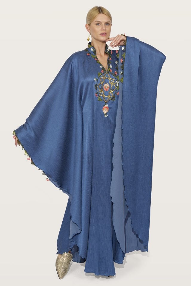 Antique Embroidered Dress on Luxury Silk Fabric