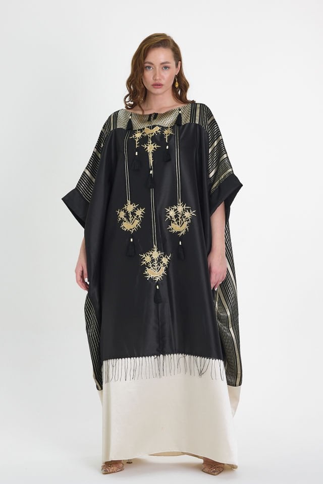 Antique Gold Embroidered Silk Fabric Special Design Dress