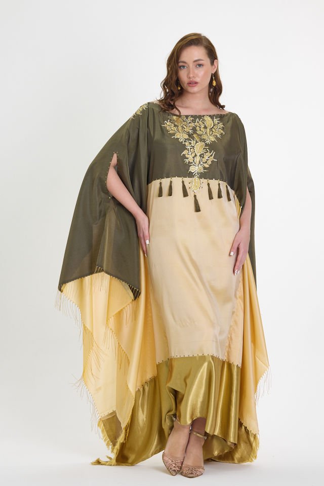 Antique Embroidered Dress on Luxury Silk Fabric