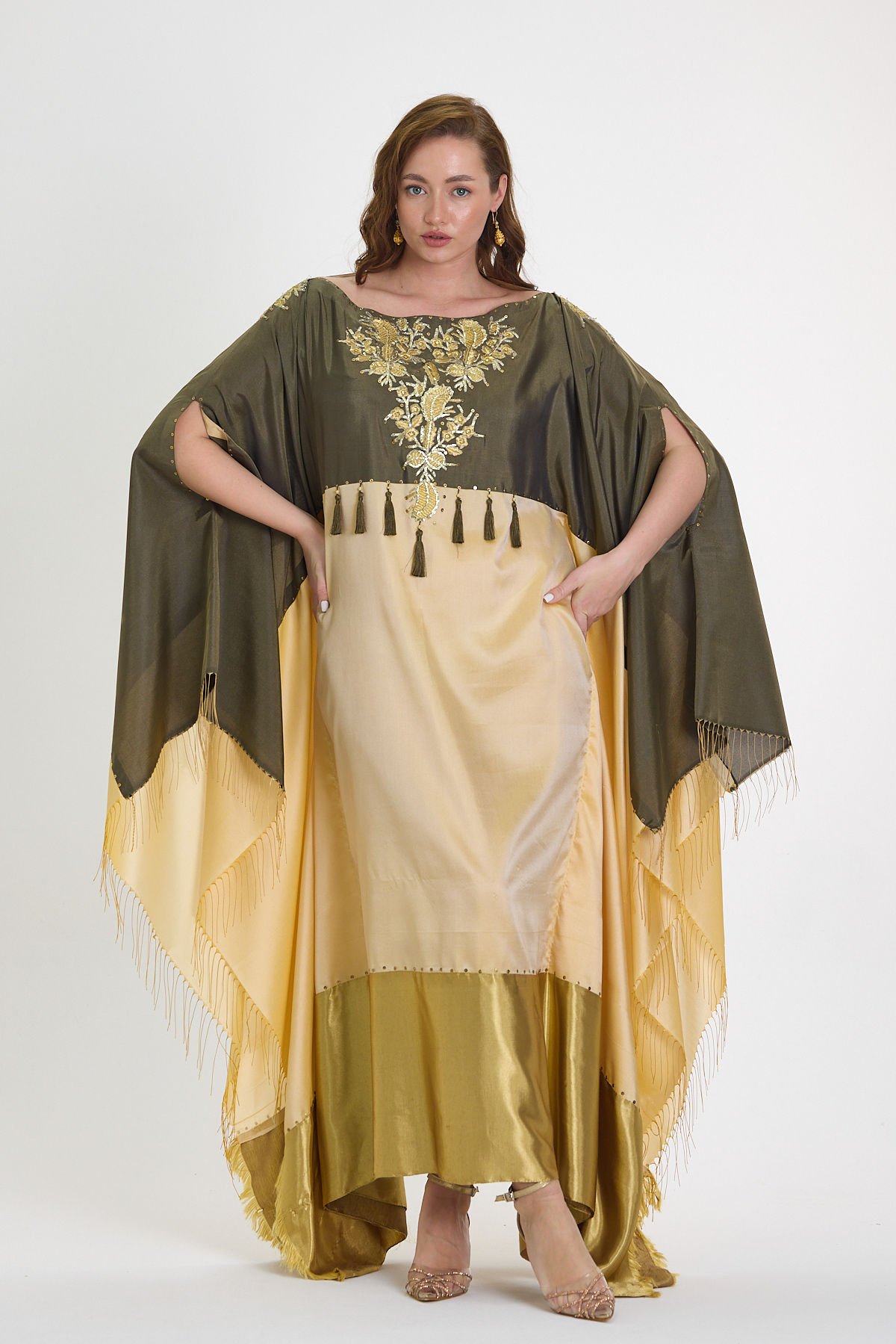 Antique Embroidered Dress on Luxury Silk Fabric