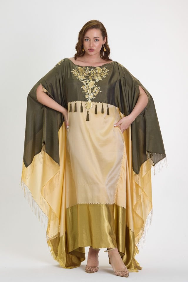 Antique Embroidered Dress on Luxury Silk Fabric