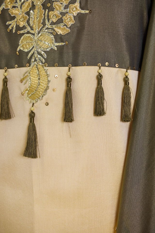 Antique Embroidered Dress on Luxury Silk Fabric