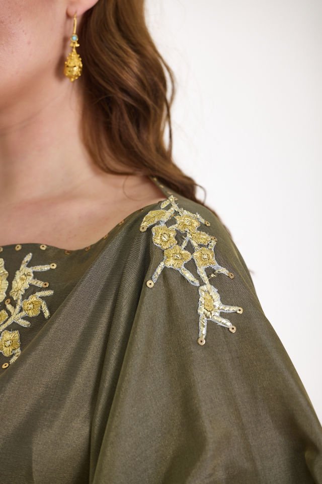 Antique Embroidered Dress on Luxury Silk Fabric