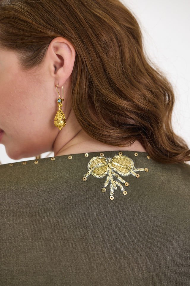 Antique Embroidered Dress on Luxury Silk Fabric