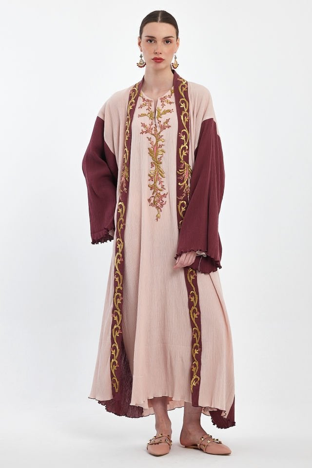 Antique Embroidered dress and abaya on Luxury Silk Fabric