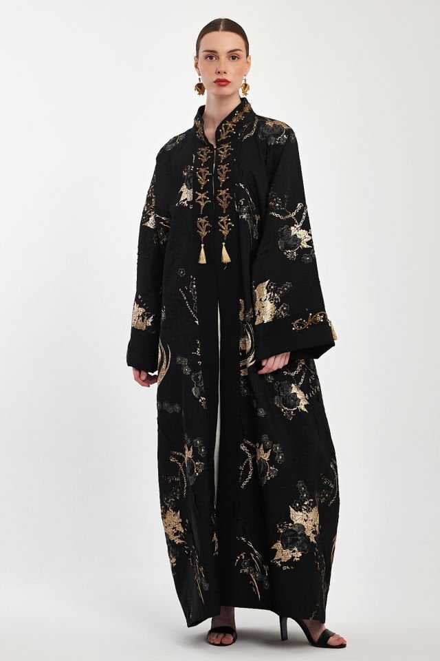 Black Color Brocade Fabric Special Design Abaya