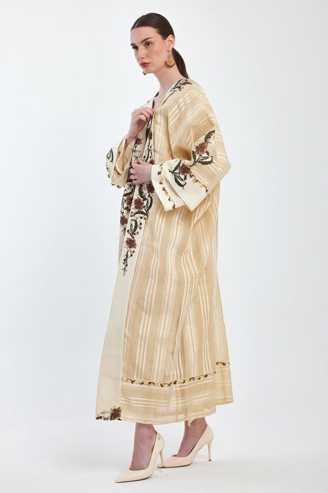 Dress and Abaya with Antique Motifs on Antique Silk Fabric