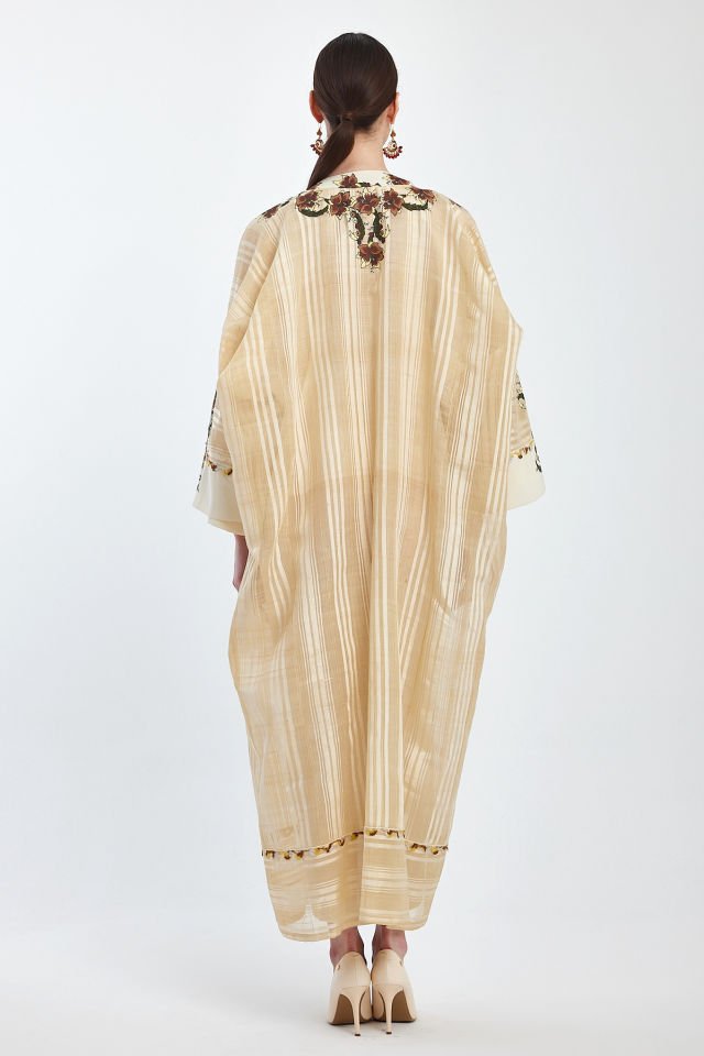 Dress and Abaya with Antique Motifs on Antique Silk Fabric
