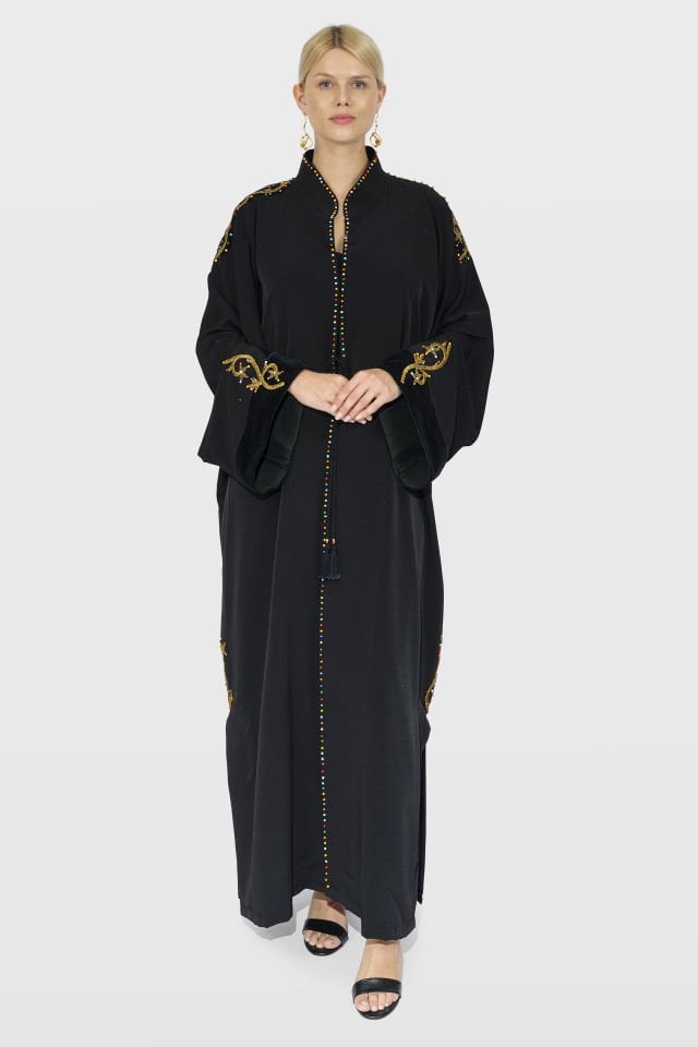 Antique Hand Embroidered Antique Piece Abaya on Crepe Silk Fabric