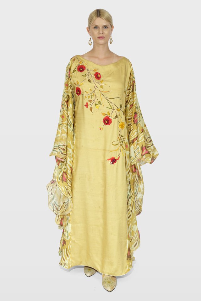 يد عتيقة - فستان حريري مطرز على يد عتيقة - قماش حرير إيكات منسوج