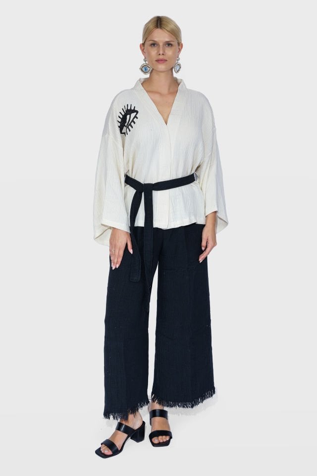 Handmade Woodblock Print Special Design Kimono 2 Piece Set