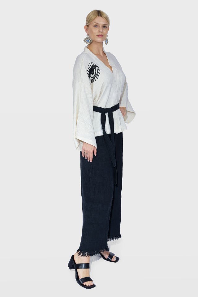 Handmade Woodblock Print Special Design Kimono 2 Piece Set