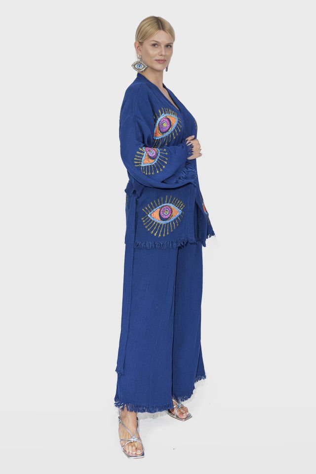 Handmade Woodblock Print Special Design Kimono 2 Piece Set