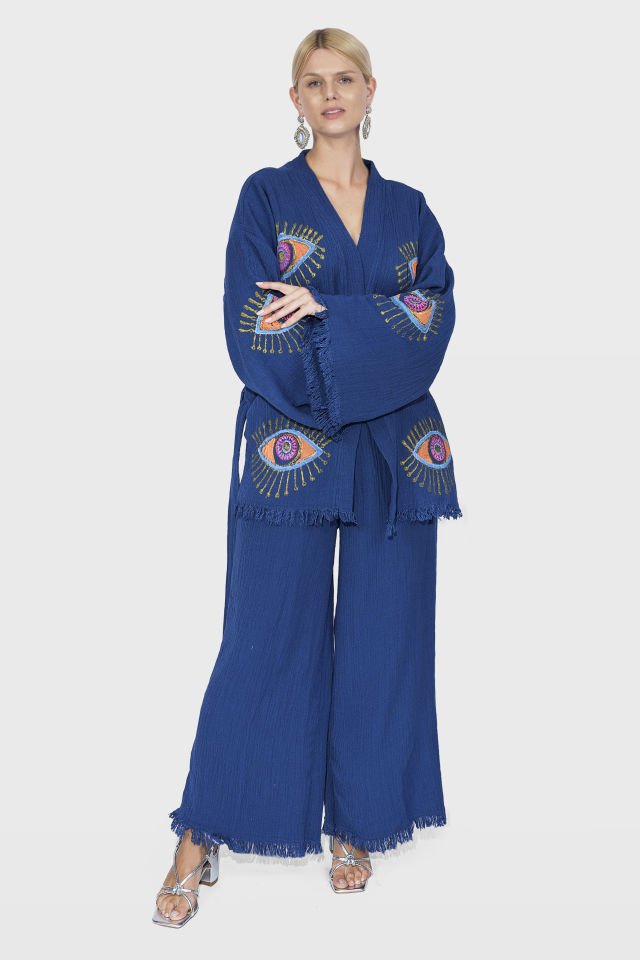 Handmade Woodblock Print Special Design Kimono 2 Piece Set