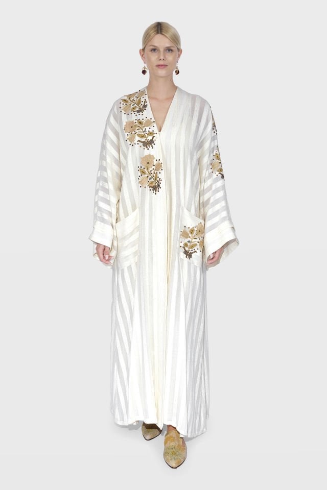 Antique Silk Gold Wire Fabric Silk Hand Woven Abaya