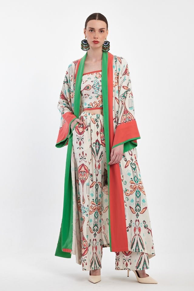Three Piece Kimono Set - Cotton Linen Fabric