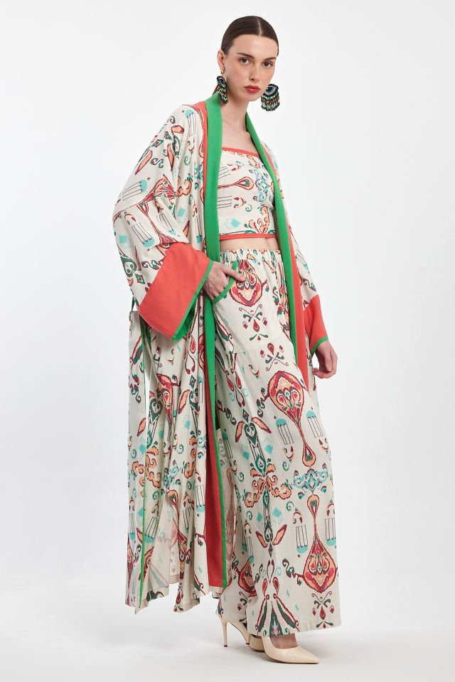 Three Piece Kimono Set - Cotton Linen Fabric