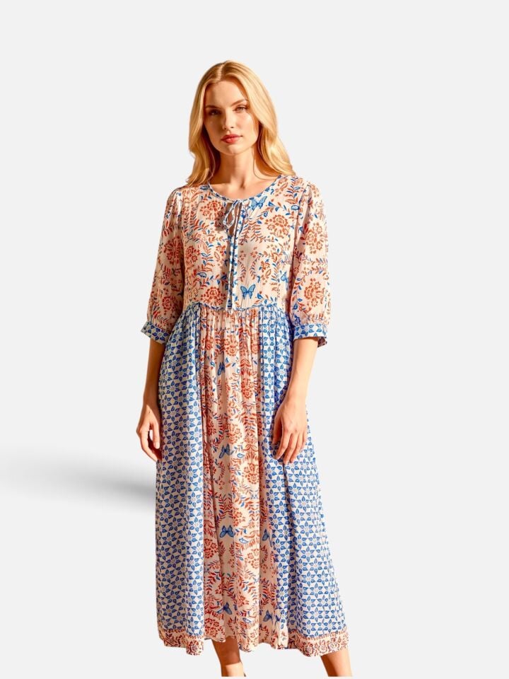 Patterned Buttoned Special Design Dress