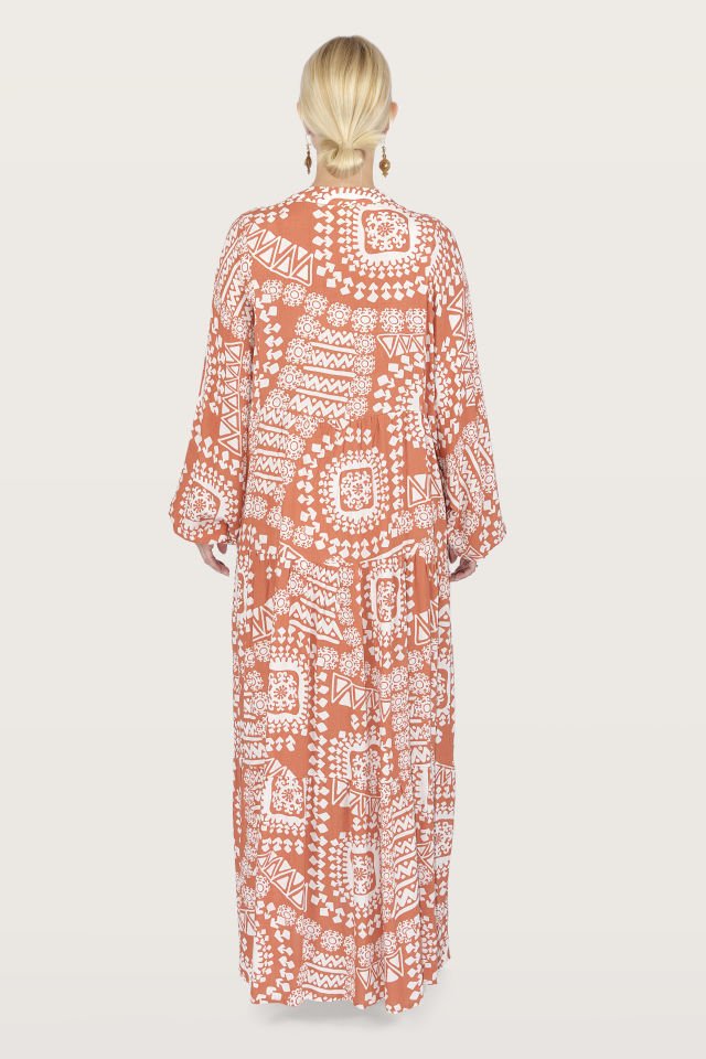 Patterned Collar Buttoned Special Design Dress