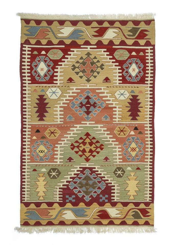 New Antique Four Prayer Patterned Anatolian Kilim Rug