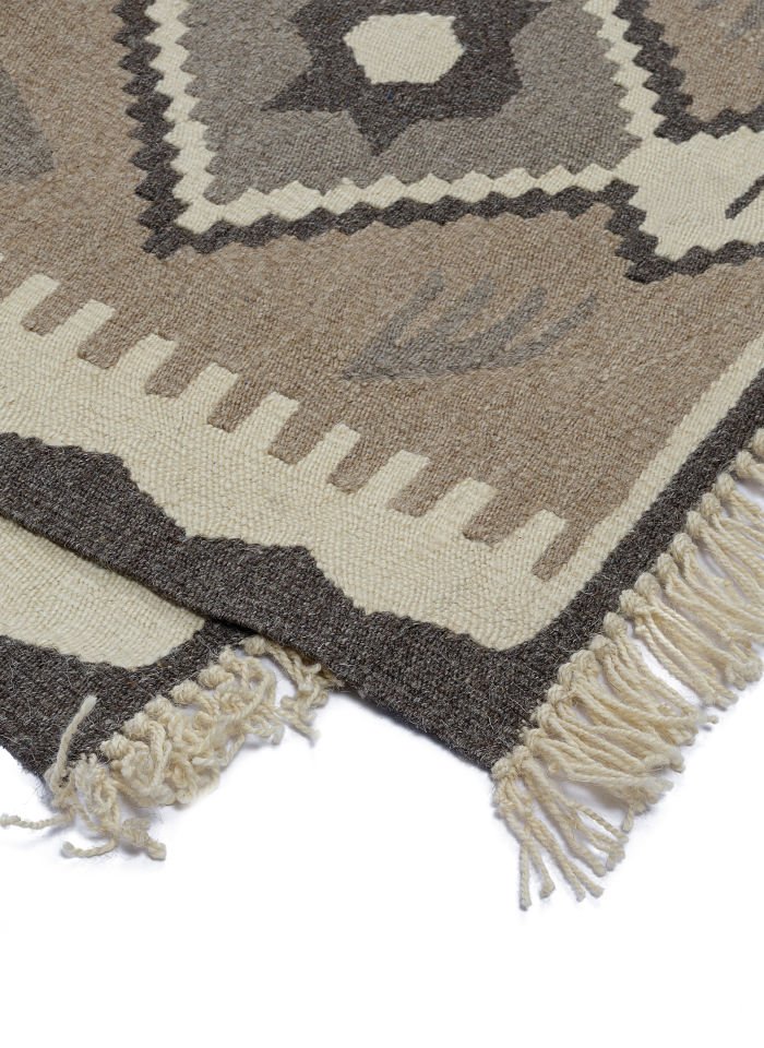 New Antique Star Patterned Undyed Natural Wool Anatolian Kilim Rug
