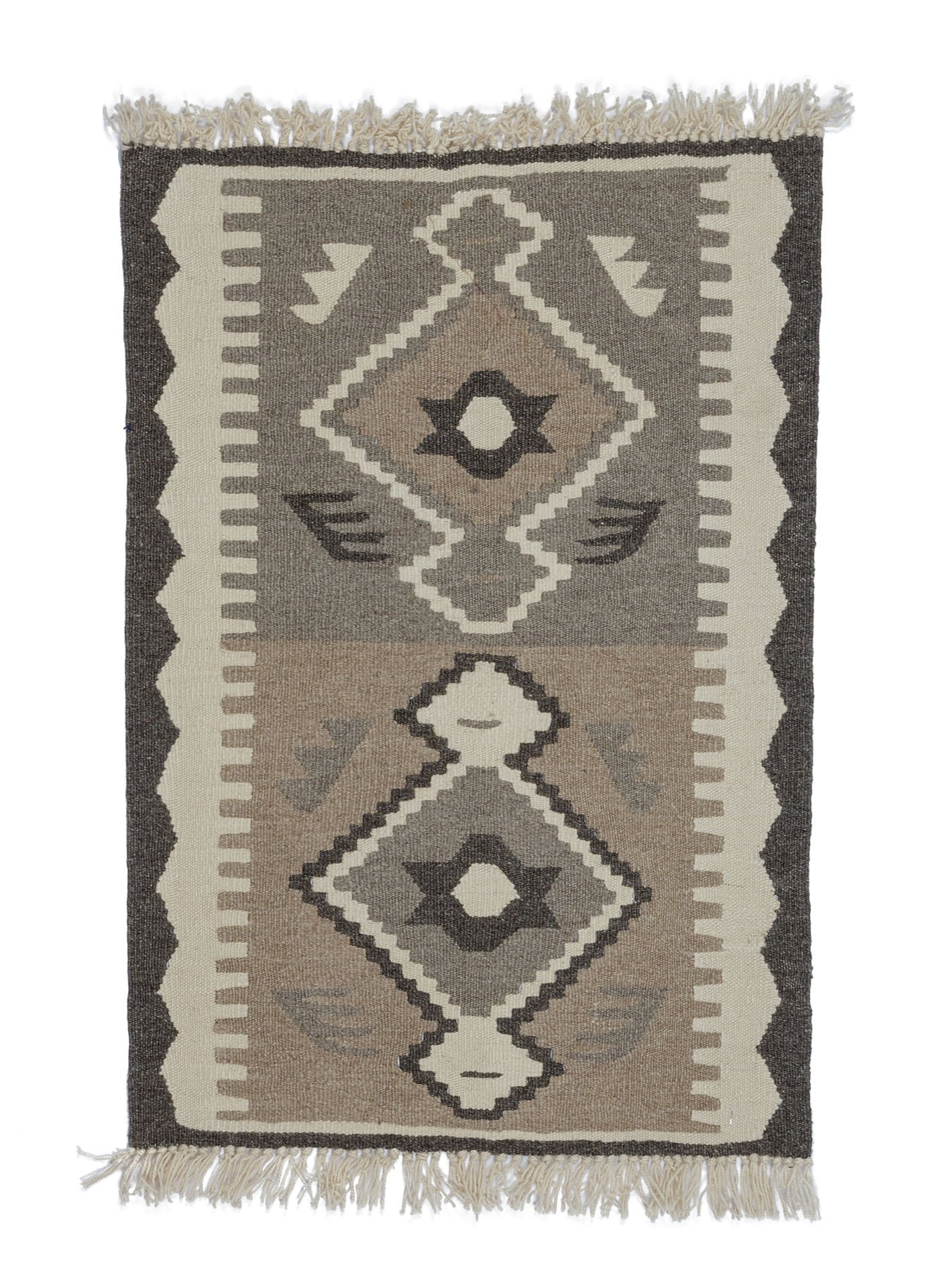 New Antique Star Patterned Undyed Natural Wool Anatolian Kilim Rug