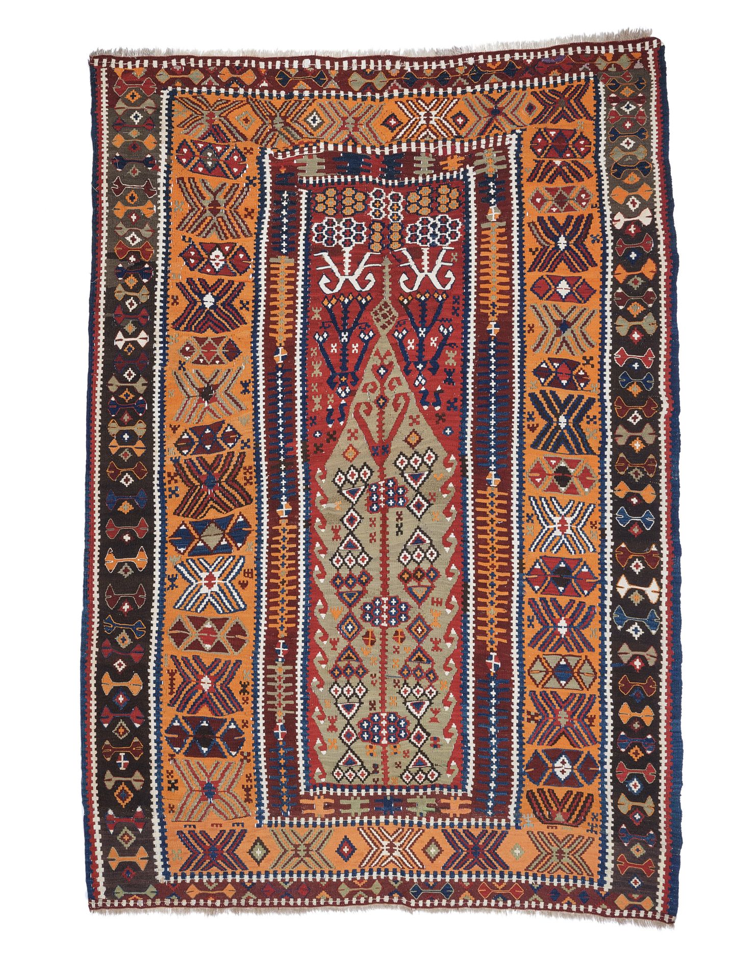 Antique Erzurum Prayer Patterned Turkish Kilim Rug