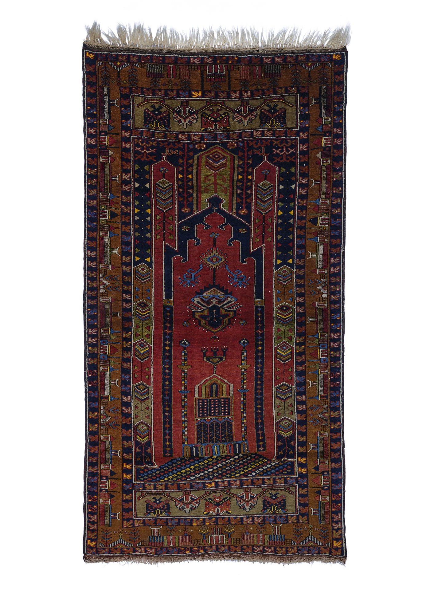 Antique Anatolian Yahyali Village Bordered Rug