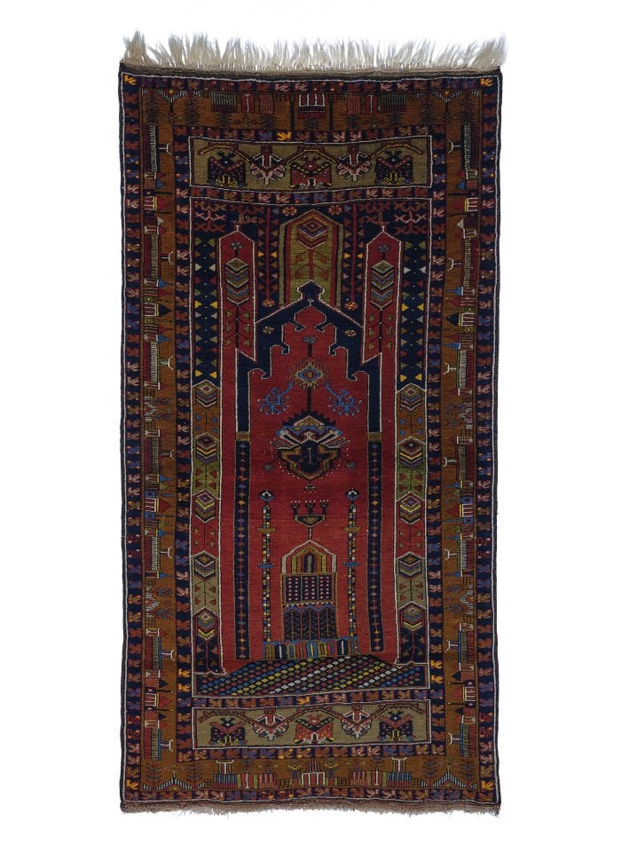 Antique Anatolian Yahyali Village Bordered Rug