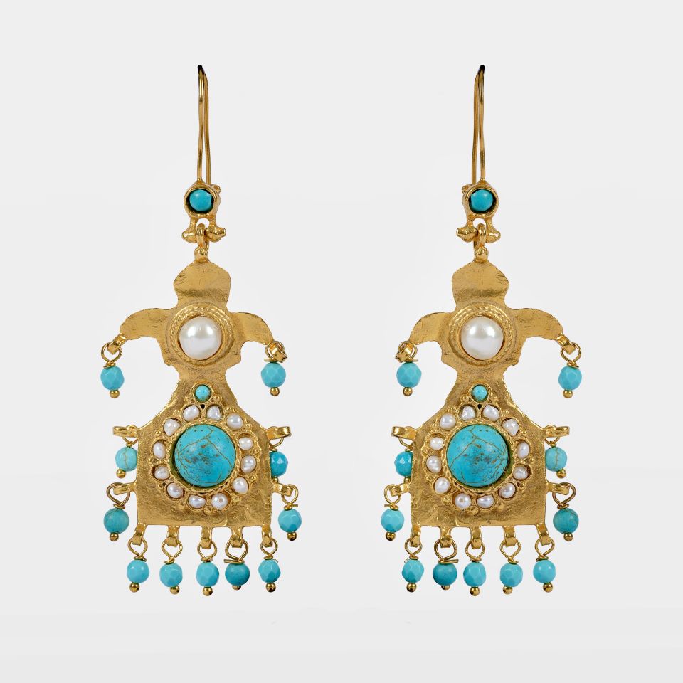 Gold Plated Beaded Dangling Earrings