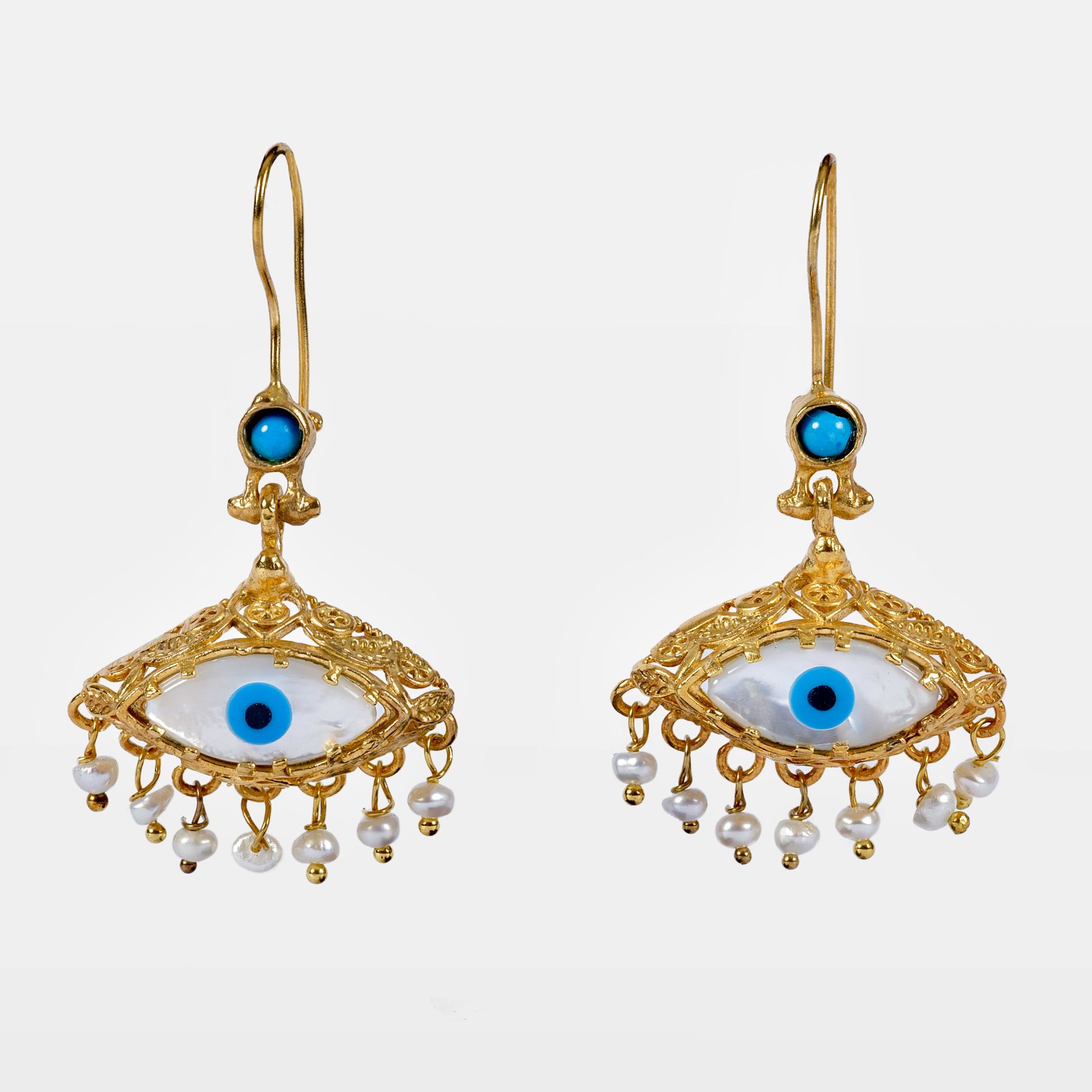 Gold Plated Beaded Eye Earrings